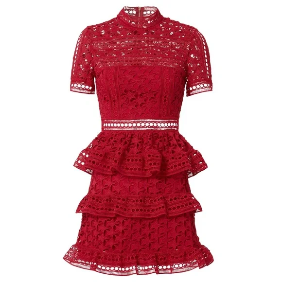 Self-Portrait | Dresses | Selfportrait Red High Neck Star Lace Mini |  Poshmark